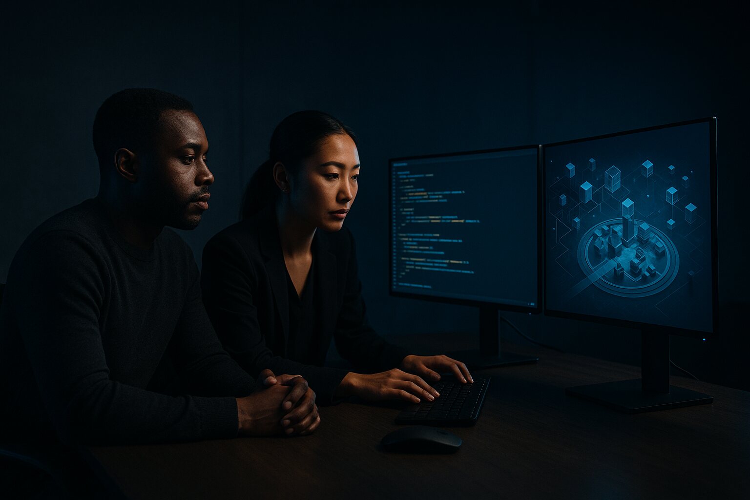 Two developers building blockchain gaming software